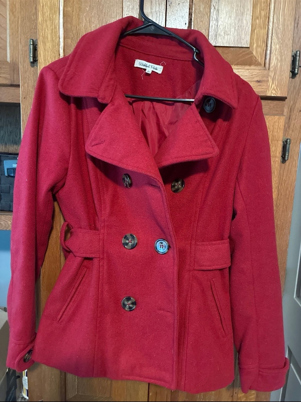 Wishful Park Red Double-Breasted Wool Blend Peacoat